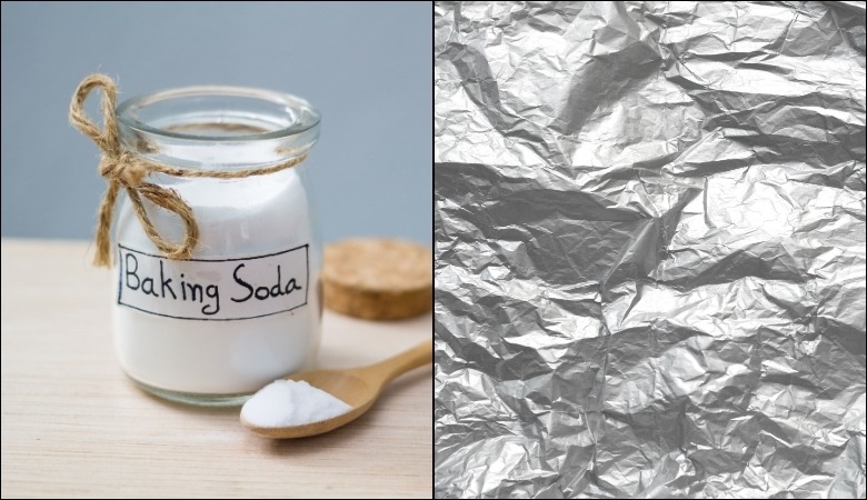 Làm trắng răng bằng baking soda và giấy bạc