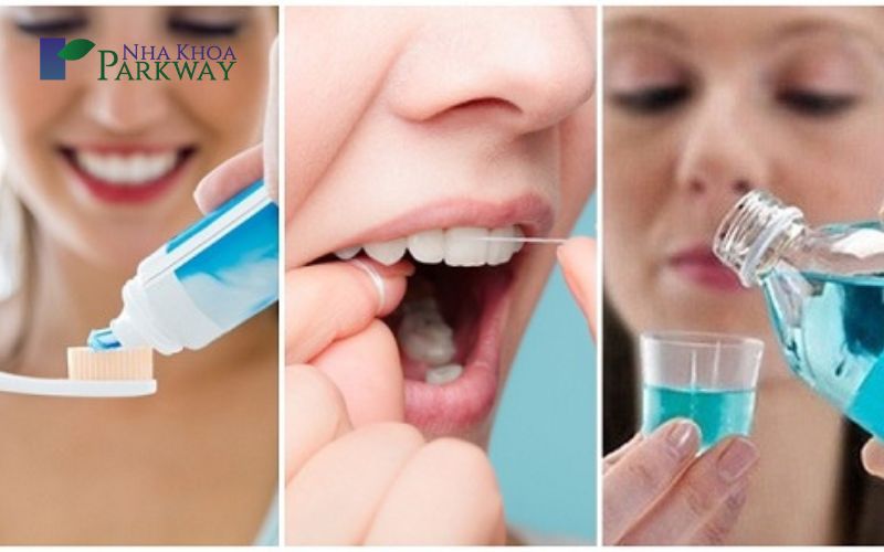 Dùng bàn chải, tăm chỉ nha khoa và nước súc miệng để vệ sinh răng miệng